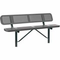 Global Industrial 6ft Outdoor Steel Bench w/ Backrest, Perforated Metal, In Ground Mount, Gray 694557IGY